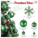 Syhood 62 Pcs Glitter Christmas Ball Ornaments Bulk Plastic Snowflakes Shatterproof Christmas Tree Ornament Set for Xmas Holiday Party Decorations(Glitter Green)