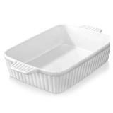 MALACASA 4.4 QT Baking Dish, 9x13 Large Casserole Dish for Oven, Ceramic Baking Pan, Rectangular Lasagna Pan Deep with Handles for Baking, Durable Microwave Oven Safe, Wedding Gift,White, Series BAKE-