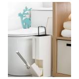 Baffect 2 Liter White Slim Bathroom Trash Can with Lid and Toilet Brush Holder
