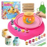 Weilim Pottery Wheel for Kids Complete DIY Pottery Painting Kit for Ages 8-12 Beginners with 4 Air-Dry Clay Packs and Tools, Arts Supplies Toys Birthday Gift for Boys Girls 6+ Years Old (Pink)