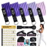 Resistance Bands with Handles for Women, 5 Level Exercise Bands Workout Bands for Physical Therapy, Yoga, Pilates, Door Anchor, Storage Pouch(Purple)