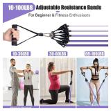 Resistance Bands with Handles for Women, 5 Level Exercise Bands Workout Bands for Physical Therapy, Yoga, Pilates, Door Anchor, Storage Pouch(Purple)