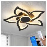 HuixuTe 24\" Modern Geometric Ceiling Light Fixture, Black Dimmable 3 Colors LED Close to Ceiling Light Fixtures with Remote, Low Profile Flush Mount Ceiling Light for Kitchen, Living Room