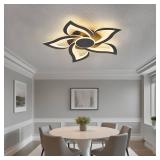 HuixuTe 24\" Modern Geometric Ceiling Light Fixture, Black Dimmable 3 Colors LED Close to Ceiling Light Fixtures with Remote, Low Profile Flush Mount Ceiling Light for Kitchen, Living Room