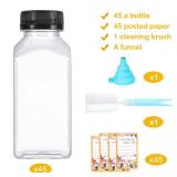 Dabacc Juice Bottles, 45Pcs 8oz Plastic Juice Bottles with Caps Airtight Reusable Clear Empty Water Containers Includes Label Funnel Brush for Juicing Drinking Beverage Smoothies Fridge (8oz)