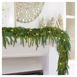 2PCS 6FT Norfolk Pine Garland with 60 Lights, 80 Pine Branches, Realistic Christmas Garland Holiday Greenery for Table Mantle Wall Christmas Decorations