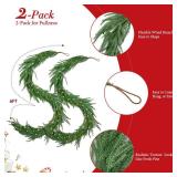 2PCS 6FT Norfolk Pine Garland with 60 Lights, 80 Pine Branches, Realistic Christmas Garland Holiday Greenery for Table Mantle Wall Christmas Decorations