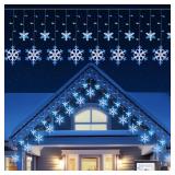 Minetom Christmas Snowflake Lights - 13ft 192LED Snowflake Icicle Lights with 16 Drops, 12 Modes and Timer, IP65 Waterproof Connectable Christmas Light for House Eave Window Indoor Outdoor Decoration