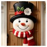 Vicenpal Winter Snowman Wooden Hanging Sign Farmhouse Rustic Christmas Door Welcome Wreath Decoration for Xmas Party Indoor Outdoor Home Wall Window Front Door Decor(Cute Style)