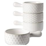 LE TAUCI French Onion Soup Bowls, 18 Ounce Soup Bowls With Handles for Chili, Beef Stew, French Onion Soup Crocks Oven Safe - 5 inch, Set of 4, Arctic White