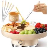 LUSHYUM Chocolate Fondue Pot Set Electric Melting Machine, 4-Cup Capacity 4 Trays 5 Forks 1 Spatula Cheese Warmer, Ideal Gift for Couple Family & Date Night Idea House Warming Holidays Essentials