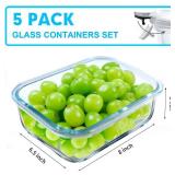 VERONES 5 Pack 36 OZ Glass Meal Prep Containers, Airtight Glass Lunch Containers Set, Glass Food Storage Containers with Lids,Exclusive of BPA, for Microwave, Oven, Freezer & Dishwasher Friendly,Grey