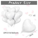 Biapian White Heart Balloons Helium, 10PCS White Foil Heart Shape Balloons Valentines 18inch Metallic White Foil Balloon for Helium Valentine Decorations for White Wedding, Brithday Party, Anniversary