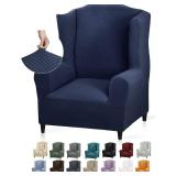 YEMYHOM 1 Piece Stretch Wingback Chair Slipcover Latest Jacquard Design Wing Chair Cover Non Slip Furniture Protector with Foam Rods for Living Room (Wing Chair, Navy)