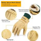 FEISHDEK Waterproof Winter Work Gloves for Men, Cowhide Warm Insulated Leather Working Glove in Cold Weather Heavy Duty (XX-Large, Deep Yellow)