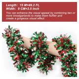 50 Feet Red & Green Silver Christmas Tinsel Garland Metallic Twist Shiny Hanging Garland for Christmas Tree Decorations Xmas Holiday Decor for Home Indoor Party Supplies (Red & Green Silver)