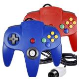 Classic 64 Wired Controller Joystick for N64 Game System N64 Console (2Packs, Red and Blue)
