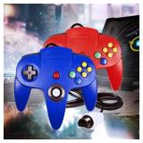 Classic 64 Wired Controller Joystick for N64 Game System N64 Console (2Packs, Red and Blue)
