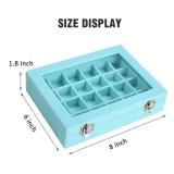 Vicoter Velvet Jewelry Box 24 Grid Jewelry Ring Display Organiser Box Tray Holder Earrings Storage Case for Girls Wife Mom Women (Light Blue)