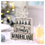 Lineshading 4 Pcs Winter Table Decorations Wooden Snowflake Decor Winter Tiered Tray Decor Rustic Snow Block Signs Gift Farmhouse Christmas Centerpiece for Wonderland Party Kitchen Home