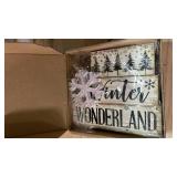 Lineshading 4 Pcs Winter Table Decorations Wooden Snowflake Decor Winter Tiered Tray Decor Rustic Snow Block Signs Gift Farmhouse Christmas Centerpiece for Wonderland Party Kitchen Home