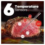 Smart Wireless Meat Thermometer with Ultra-Thin Probe, 6 Sensors Accuracy Digital Food Thermometer 0.5S Instant Read, IP67 Waterproof for BBQ, Grill, Smoker, Oven, Air Fryer,Black