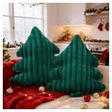 Lanpn Christmas Tree Pillows Set of 2, Christmas Decoration Wide Stripes Winter Throw Pillows Soft Cute 3D Shaped Xmas Tree Throw Cushion for Sofa Bedroom Xmas Decor (18x16 inch, Green)