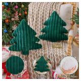 Lanpn Christmas Tree Pillows Set of 2, Christmas Decoration Wide Stripes Winter Throw Pillows Soft Cute 3D Shaped Xmas Tree Throw Cushion for Sofa Bedroom Xmas Decor (18x16 inch, Green)