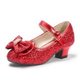 PANDANINJIA Girls Toddler/Little Kid Lisa Dress Mary Jane Pumps Bow Low Heels Party Wedding Princess Shoes (Red Sequin, 13 M US Little Kid)