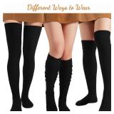 Pleneal Thigh High Socks for Women - 2 Pairs Long Over Knee Socks Black Knee-High Boot Stockings Leg Warmers, Black