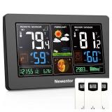 Newentor Weather Station Wireless Indoor Outdoor Thermometer, Color Display Digital Weather Thermometer with Atomic Clock, Barometric Pressure, Forecast Station with Adjustable Backlight,Black,3Sensor