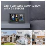 Newentor Weather Station Wireless Indoor Outdoor Thermometer, Color Display Digital Weather Thermometer with Atomic Clock, Barometric Pressure, Forecast Station with Adjustable Backlight,Black,3Sensor