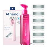Athena Club Womenâs Razor Shave Kit, 5-Blade Cartridge Razor for Sensitive Skin, Serum-Infused Blades with Shea Butter and Hyaluronic Acid, Includes Handle, 6 Refills, Shower Hook, and Shave Oil