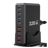 320W Fast Charging 8 Port USB C Charger Block, Multi-Device USB Charging Station Wall Desktop Charger with GaN â¢ Technology, USB-C Charger Adapter for MacBook/iPad/iPhone 16/Samsung Galaxy/DELL/H