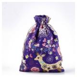 5Pcs Polyester Cotton Packing Pouches Drawstring Bags, Purple Cosmetic Bag Multipurpose Travel Toiletry Pouch with Deer Printed, Storage Bags for Wedding Party DIY Craft, 7.09x5.12inch