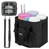 MRINCA Drink Carrier with Handle, 4 Cup Insulated & Leakproof Tote - Portable Reusable Cup Holder for Delivery Drivers, Car Travel, Family Outings