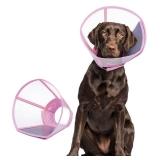 Dog Cone Collar for Dogs After Surgery,Transparent Dogs Cone Stop Licking,Foldable Dog Recovery Collars & Cones Anti-Bite Lick Protective Wound,Protective Elizabethan Collar Alternative,Pink,L (used)