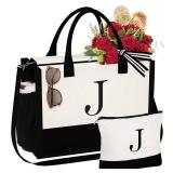 YOOLIFE Valentines Day Gifts - Birthday Gifts for Women, Gift for Mom Sister Daughter in Law, Friend Graduation Teacher Gift | Initial Tote Bag for Woman Letter J