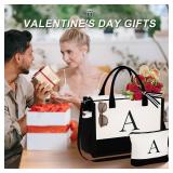 YOOLIFE Valentines Day Gifts - Birthday Gifts for Women, Gift for Mom Sister Daughter in Law, Friend Graduation Teacher Gift | Initial Tote Bag for Woman Letter J