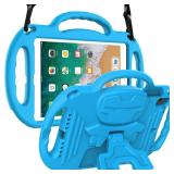 LTROP Kids Case for iPad 5th/6th Generation (9.7 Inch, 2017/2018), Air 1 & Air 2 & Pro 9.7\" Case with Shoulder Strap Handle Stand, Blue