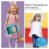 LTROP Kids Case for iPad 5th/6th Generation (9.7 Inch, 2017/2018), Air 1 & Air 2 & Pro 9.7\" Case with Shoulder Strap Handle Stand, Blue