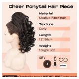 SEIKEA Cheer Ponytail Hair Piece, 14\" Curly Cheerleader Hairpiece Ponytail Extension for Cheerleader Competition, Dance Deep Brown