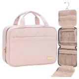 NISHEL Travel Toiletry Bag for women, Portable Hanging Organizer for Travel-Sized Shampoo, Conditioner, Brushes Set, makeup Accessories, Medium Size, Pink