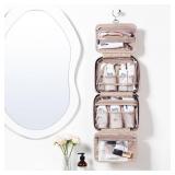 NISHEL Travel Toiletry Bag for women, Portable Hanging Organizer for Travel-Sized Shampoo, Conditioner, Brushes Set, makeup Accessories, Medium Size, Pink