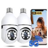 Light Bulb Security Camera 2 Packs, 5G&2.4GHz 2K Security Cameras Wireless Outdoor 360Â° PTZ Cameras for Home Security with Color Night Vision, 2 Way Talk, AI Human Detection, Screw in Light Socket