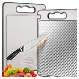 LOZOVIN Stainless Steel Cutting Board for Kitchen, Scratch Resistant Mesh Design, Reversible 304 Stainless Steel & Wheat Straw, Non Toxic Chopping Board for Meat, Dishwasher Safe, 14.4\"*9.8\",1Pcs Gr