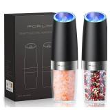 FORLIM Gravity Electric Salt and Pepper Grinder Set, Automatic Pepper Grinder Shakers Mill, Upgraded Batteries Powered Adjustable Coarseness with LED, One Hand Operation Perfect for Kitchen(Black)
