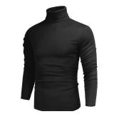 Hrbtens Men Casual Turtleneck Slim Fit Basic Tops Lightweight Thin Pullover Sweater Long Sleeve Underwear Male Blouse T-Shirt Blue XL