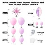 HKYOOD 36pcs Pink and Purple Square Foil Balloons Wall Backdrop with 147pcs Balloon Garland Arch Kit, Double Sided Balloons for Princess Birthday Wedding Bridal Shower Baby Shower Party Decorations