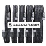LISEN USB C to USB C Cable, 5-Pack [3.3/3.3/6.6/6.6/10FT] for iPhone 17 Charger Cord, 60W C to C Cable Fast Charging for iPad, iPhone 16 15 Pro Max, Galaxy S25/S24 USBC to USBC Cable Gifts for Men